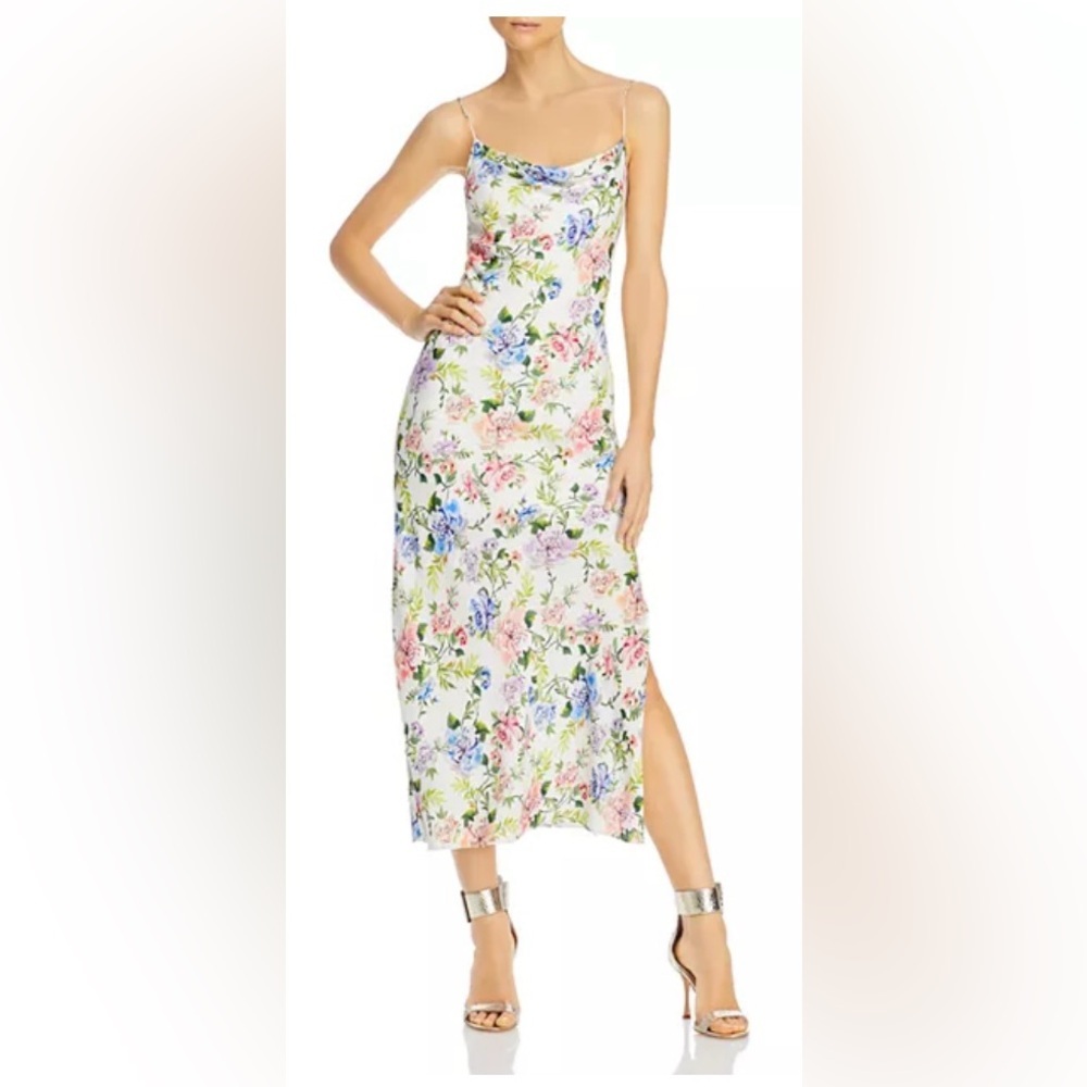 Alice + Olivia White Floral Midi Slip Dress